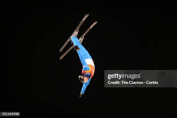 T Jonathon Lillis from the United States in action during the Freestyle Skiing - Men's Aerials Final at Phoenix Snow Park on February 18, 2018 in...