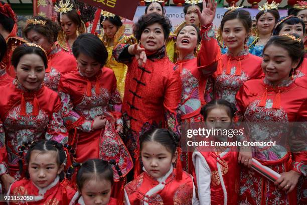 Members of the Chinese community celebrate the 'Chun Jie', also known as Chinese New Year, marking the beginning of the Year of the Dog on February...