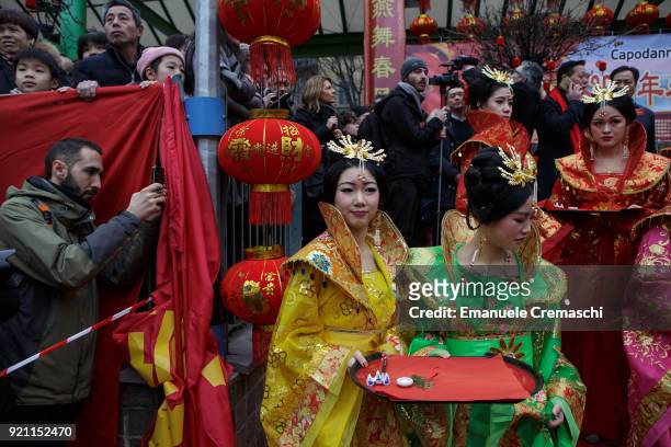 Members of the Chinese community celebrate the 'Chun Jie', also known as Chinese New Year, marking the beginning of the Year of the Dog on February...