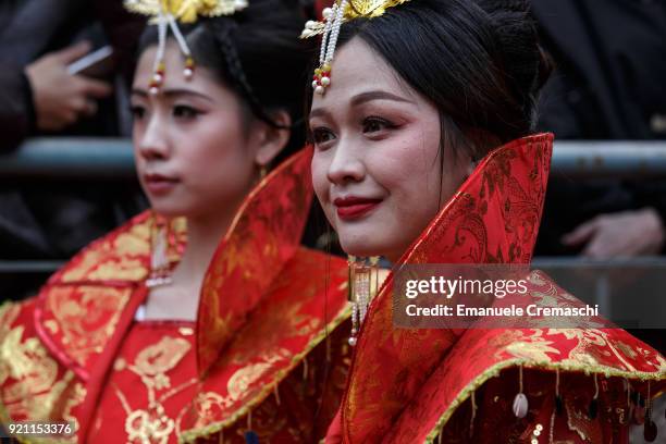 Members of the Chinese community celebrate the 'Chun Jie', also known as Chinese New Year, marking the beginning of the Year of the Dog on February...