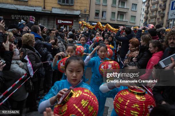 Members of the Chinese community celebrate the 'Chun Jie', also known as Chinese New Year, marking the beginning of the Year of the Dog on February...