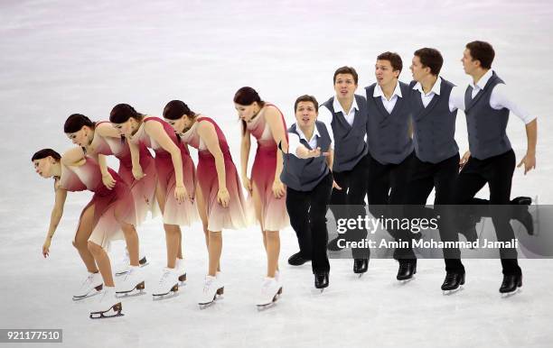 Ekaterina Bobrova and Dmitri Soloviev of Olympic Athlete from Russia compete in the Figure Skating Ice Dance Free Dance on day eleven of the...