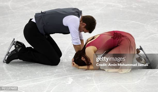 Ekaterina Bobrova and Dmitri Soloviev of Olympic Athlete from Russia compete in the Figure Skating Ice Dance Free Dance on day eleven of the...