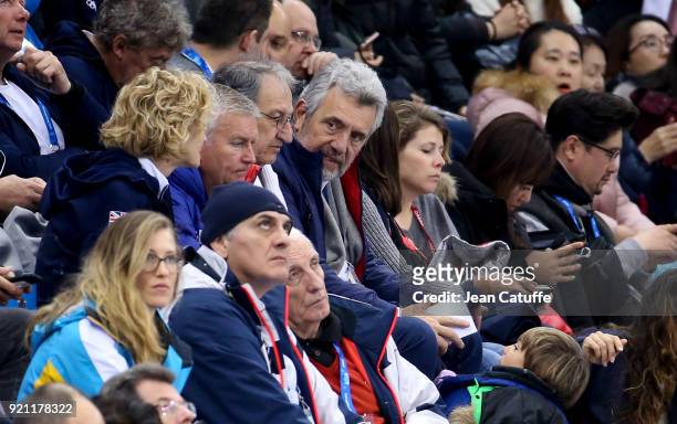 Claude Onesta attends the figure skating free dance program on day eleven of the PyeongChang 2018 Winter Olympic Games at Gangneung Ice Arena on...