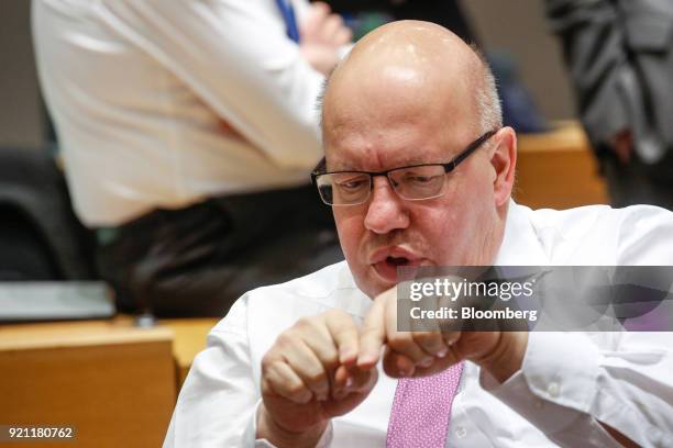 Peter Altmaier, Germany's acting finance minister, gestures while speaking during a Eurogroup finance ministers meeting in Brussels, Belgium, on...