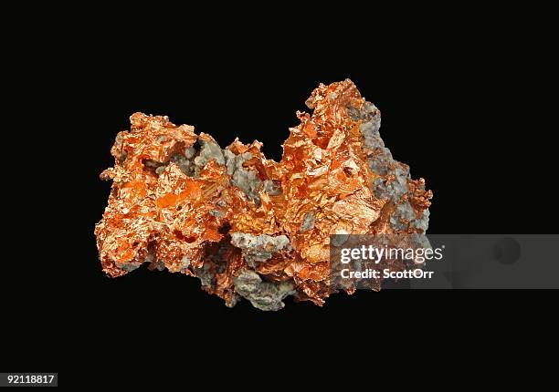 native copper -on black background - mineral mine stock pictures, royalty-free photos & images