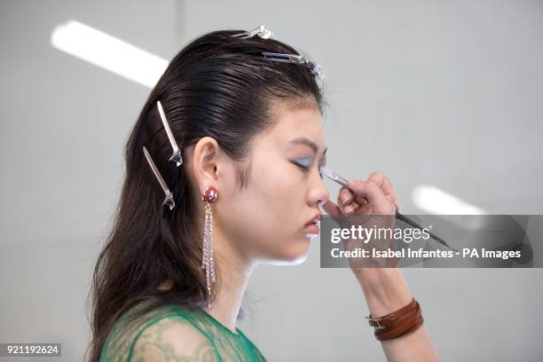 Models on the backstage during the Emilio de la Morena Autumn/Winter 2018 London Fashion Week show at BFC Showspace, London. PRESS ASSOCIATION....