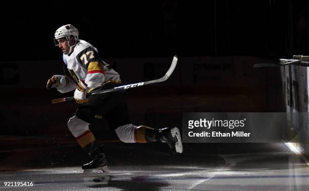 Brad Hunt of the Vegas Golden Knights steps onto the ice for a game against the Anaheim Ducks at T-Mobile Arena on February 19, 2018 in Las Vegas,...