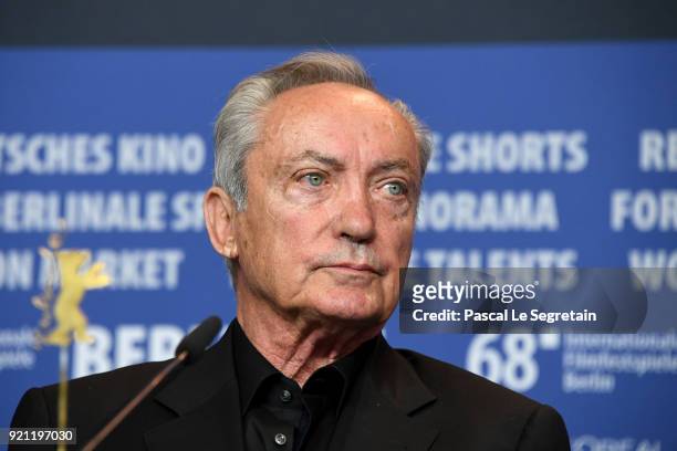 Udo Kier is seen at the 'Don't Worry, He Won't Get Far on Foot' press conference during the 68th Berlinale International Film Festival Berlin at...