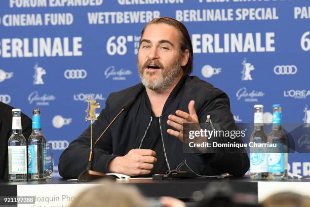 Joaquin Phoenix attends the 'Don't Worry, He Won't Get Far on Foot' press conference during the 68th Berlinale International Film Festival Berlin at...