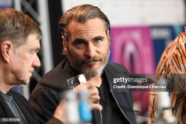 Gus Van Sant and Joaquin Phoenix attend the 'Don't Worry, He Won't Get Far on Foot' press conference during the 68th Berlinale International Film...