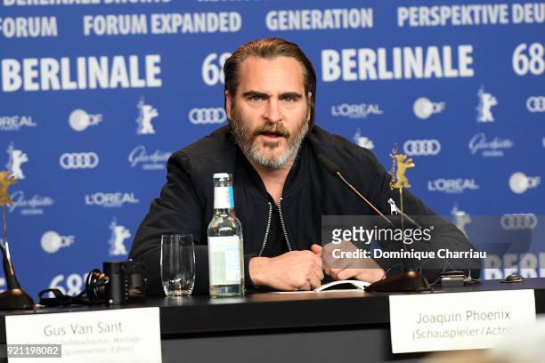 Joaquin Phoenix is seen at the 'Don't Worry, He Won't Get Far on Foot' press conference during the 68th Berlinale International Film Festival Berlin...