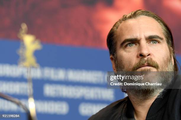 Joaquin Phoenix is seen at the 'Don't Worry, He Won't Get Far on Foot' press conference during the 68th Berlinale International Film Festival Berlin...