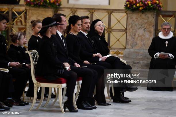 Denmark's Princess Marie, Prince Joachim, Crown Princess Mary, Crown Prince Frederik and Danish Queen Margreth attend the funeral of Denmark's Prince...