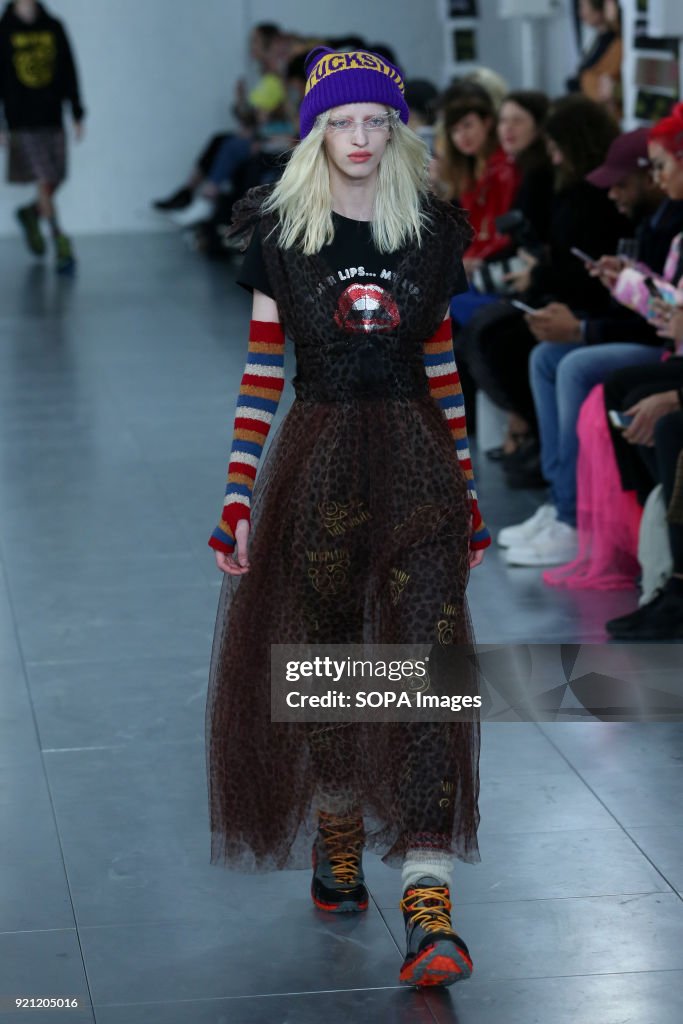 A model walk the runway at the Nicopanda show during London...