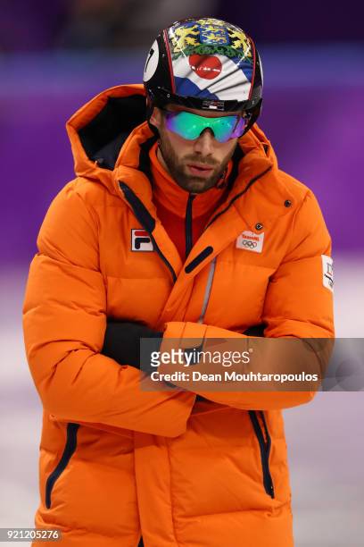 Daan Breeuwsma of the Netherlands looks on during the Men's Short Track Speed Skating 500m Heats on day eleven of the PyeongChang 2018 Winter Olympic...
