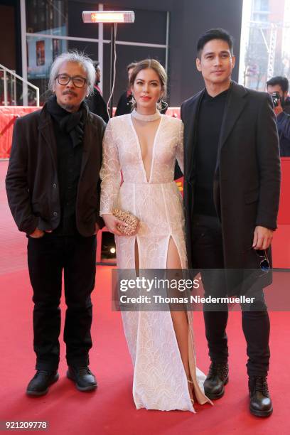 Lav Diaz, Shaina Magdayao and Piolo Pascual attend the 'Season of the Devil' premiere during the 68th Berlinale International Film Festival Berlin at...