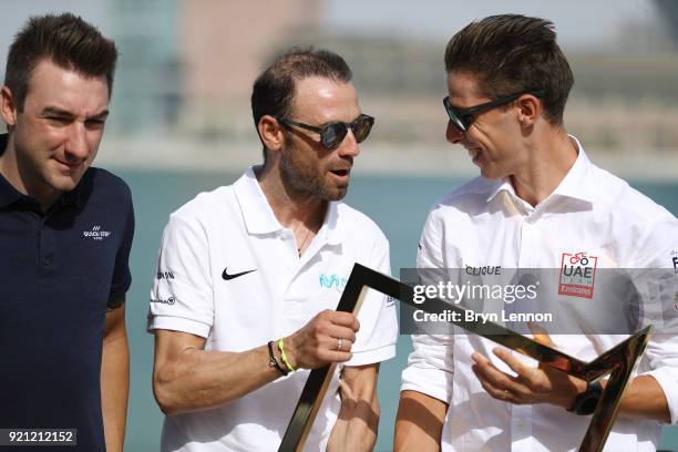 4th Abu Dhabi Tour 2018 / Top Riders Press Conference Elia Viviani of Italy / Alejandro Valverde of Spain / Rui Costa of Portugal / Yas Marina F1...