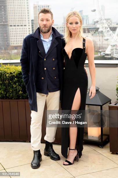 Joel Edgerton and Jennifer Lawrence attend the 'Red Sparrow' photocall at The Corinthia Hotel on February 20, 2018 in London, England.