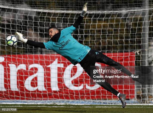 Kiko Casilla of Real Madrid in action during a training session at Valdebebas training ground on February 20, 2018 in Madrid, Spain.