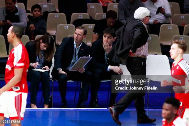Vincent Collet head coach of Strasbourg and Alain Beral, president of LNB during the Leaders Cup match between Strasbourg and Lyon Villeurbanne on...