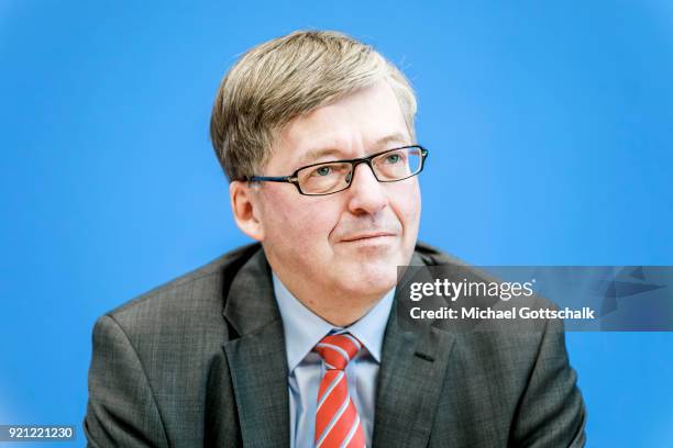 Hans-Peter Bartels, SPD, Bundestag-appointed Commissioner for the Bundeswehr, presents his report for 2017 at federal press conference on February...