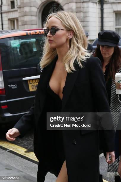 Jennifer Lawrence seen heading to a press conference for 'Red Sparrow' on February 20, 2018 in London, England.