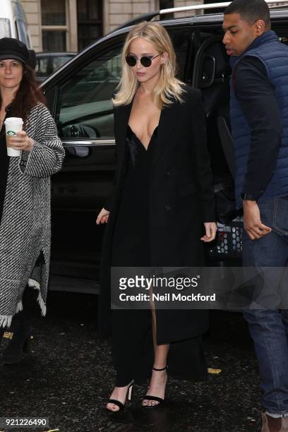 Jennifer Lawrence seen heading to a press conference for 'Red Sparrow' on February 20, 2018 in London, England.