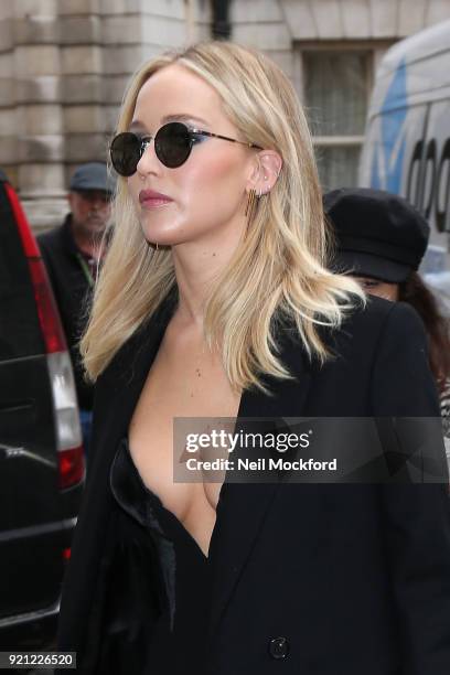 Jennifer Lawrence seen heading to a press conference for 'Red Sparrow' on February 20, 2018 in London, England.