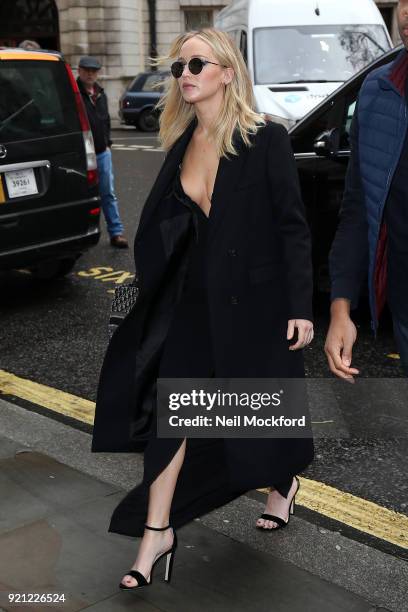 Jennifer Lawrence seen heading to a press conference for 'Red Sparrow' on February 20, 2018 in London, England.