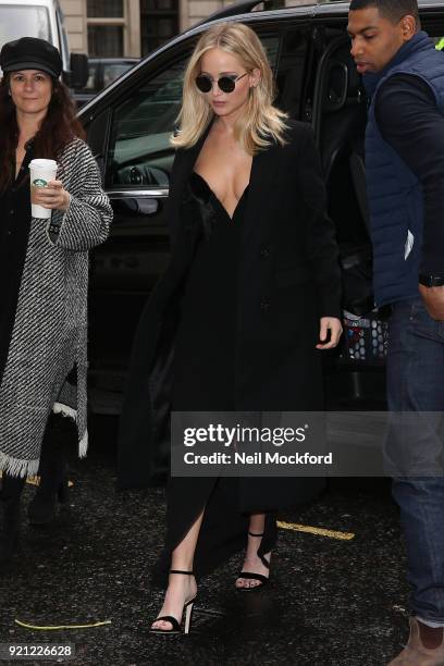 Jennifer Lawrence seen heading to a press conference for 'Red Sparrow' on February 20, 2018 in London, England.