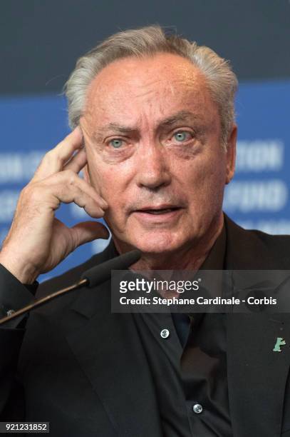 Udo Kier attends the 'Don't Worry, He Won't Get Far on Foot' press conference during the 68th Berlinale International Film Festival Berlin at Grand...