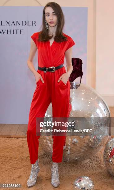 Model poses at the Alexander White Presentation during London Fashion Week February 2018 at Somerset House on February 20, 2018 in London, England.