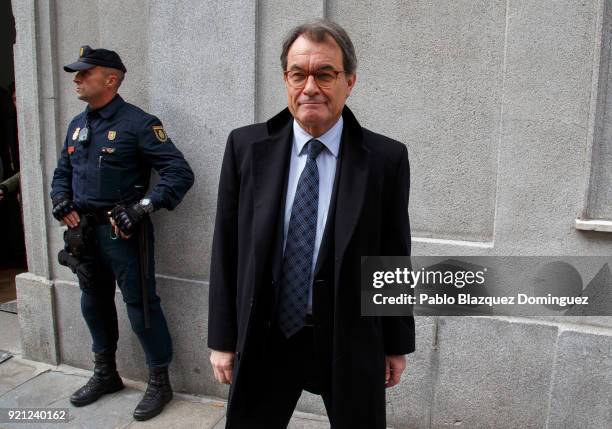 Former President of the Generalitat of Catalonia Artur Mas leaves the Supreme Court on February 20, 2018 in Madrid, Spain. Some Catalan...