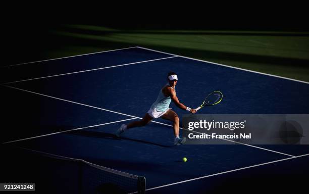 Samantha Stosur of Australia in action against Anett Kontaveit of Estonia during day two of the WTA Dubai Duty Free Tennis Championship at the Dubai...