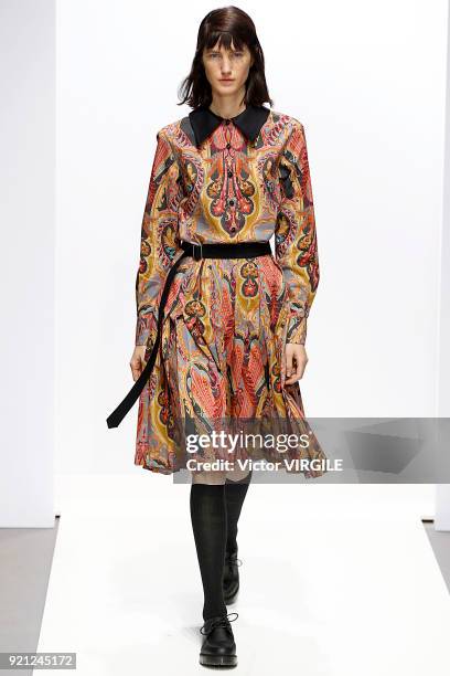 Model walks the runway at the Margaret Howell Ready to Wear Fall/Winter 2018-2019 fashion show during London Fashion Week February 2018 on February...