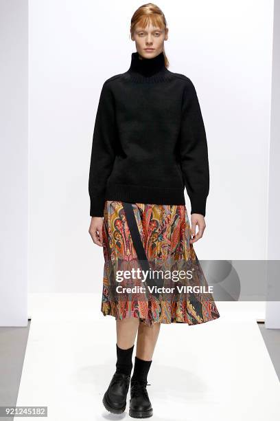 Model walks the runway at the Margaret Howell Ready to Wear Fall/Winter 2018-2019 fashion show during London Fashion Week February 2018 on February...