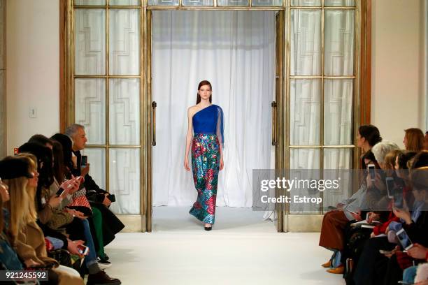 Atmosphere at the Delpozo show during London Fashion Week February 2018 at RIBA on February 18, 2018 in London, England.