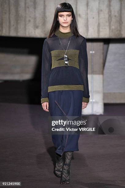 Model walks the runway at the Roland Mouret Ready to Wear Fall/Winter 2018-2019 fashion show during London Fashion Week February 2018 on February 18,...