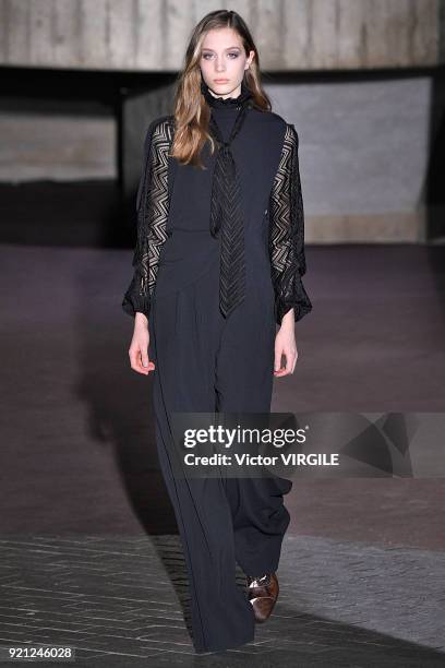 Model walks the runway at the Roland Mouret Ready to Wear Fall/Winter 2018-2019 fashion show during London Fashion Week February 2018 on February 18,...