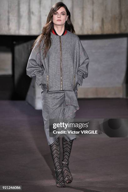 Model walks the runway at the Roland Mouret Ready to Wear Fall/Winter 2018-2019 fashion show during London Fashion Week February 2018 on February 18,...