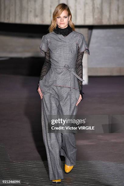 Model walks the runway at the Roland Mouret Ready to Wear Fall/Winter 2018-2019 fashion show during London Fashion Week February 2018 on February 18,...