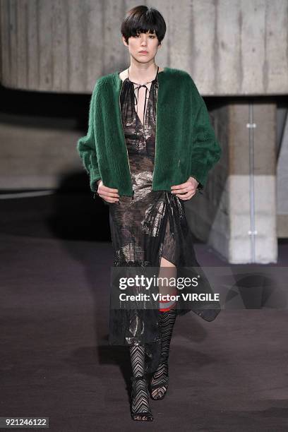 Model walks the runway at the Roland Mouret Ready to Wear Fall/Winter 2018-2019 fashion show during London Fashion Week February 2018 on February 18,...