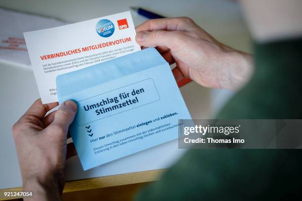 Election documents for the member vote, or Mitgliedervotum, of the SPD party members on February 20, 2018 in Berlin, Germany. All members of German...