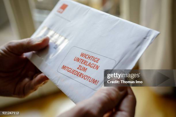 Election documents for the member vote, or Mitgliedervotum, of the SPD party members on February 20, 2018 in Berlin, Germany. All members of German...