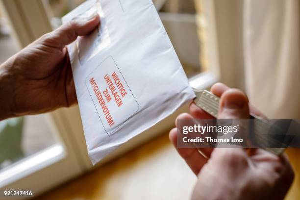 Election documents for the member vote, or Mitgliedervotum, of the SPD party members on February 20, 2018 in Berlin, Germany. All members of German...