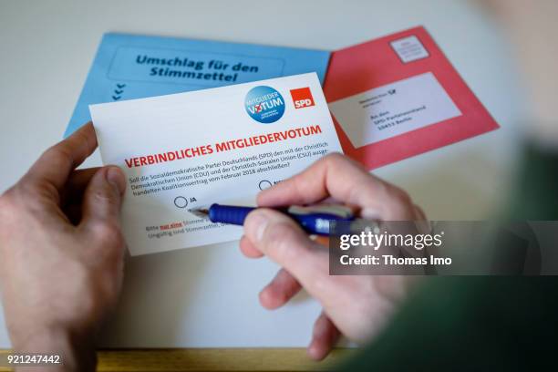 Election documents for the member vote, or Mitgliedervotum, of the SPD party members on February 20, 2018 in Berlin, Germany. All members of German...