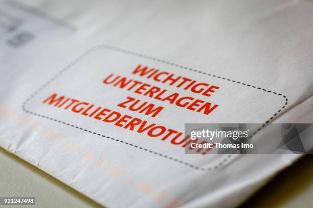 Election documents for the member vote, or Mitgliedervotum, of the SPD party members on February 20, 2018 in Berlin, Germany. All members of German...