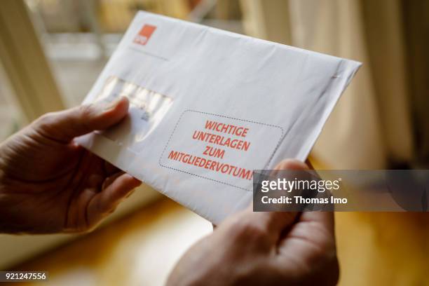 Election documents for the member vote, or Mitgliedervotum, of the SPD party members on February 20, 2018 in Berlin, Germany. All members of German...