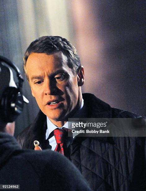 Tate Donovan on location for "Damages" on the streets of Manhattan on October 20, 2009 in New York City.